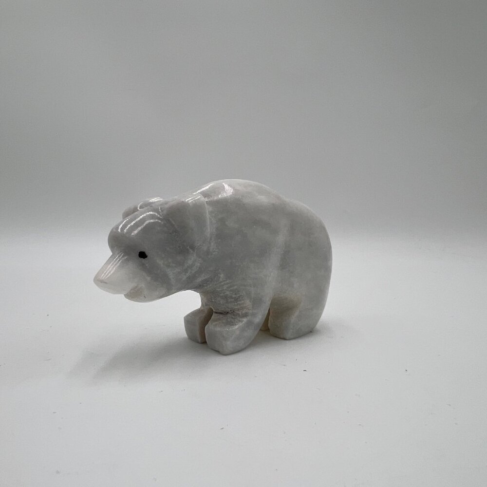 WHITE ONYX BEAR vintage small figurine collectible display home decor winter sce